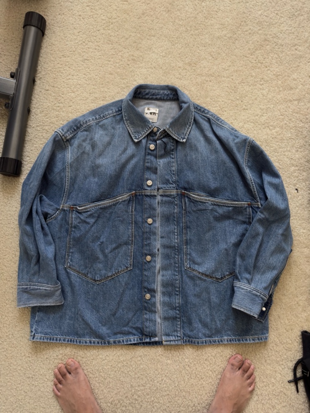 BRAND NEW MENS OVERSIZED CROPPED DENIM JACKET OVERSHIRT - MENS MEDIUM
